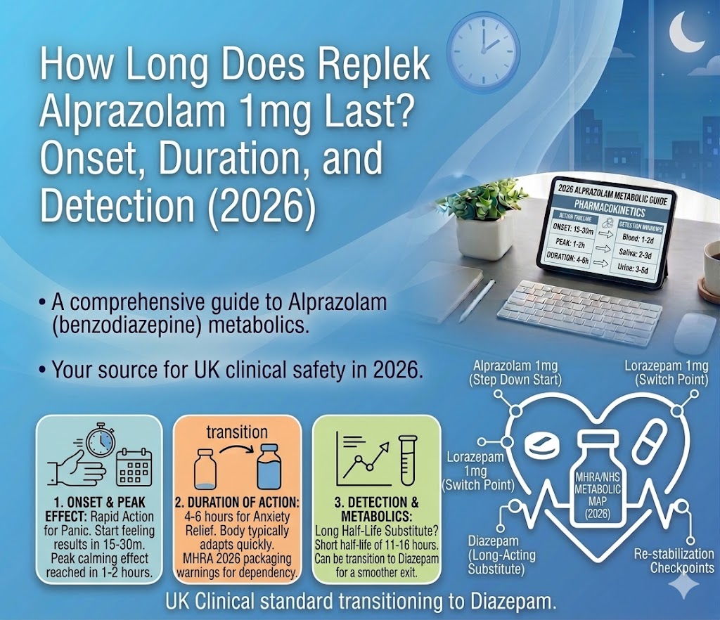 How Long Does Replek Alprazolam 1mg Last? Onset, Duration, and Detection (2026)